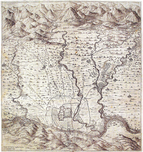 Karte aus: Tesauro Emanuele, De’ campeggiamenti del Piemonte. Turin, 1640.
